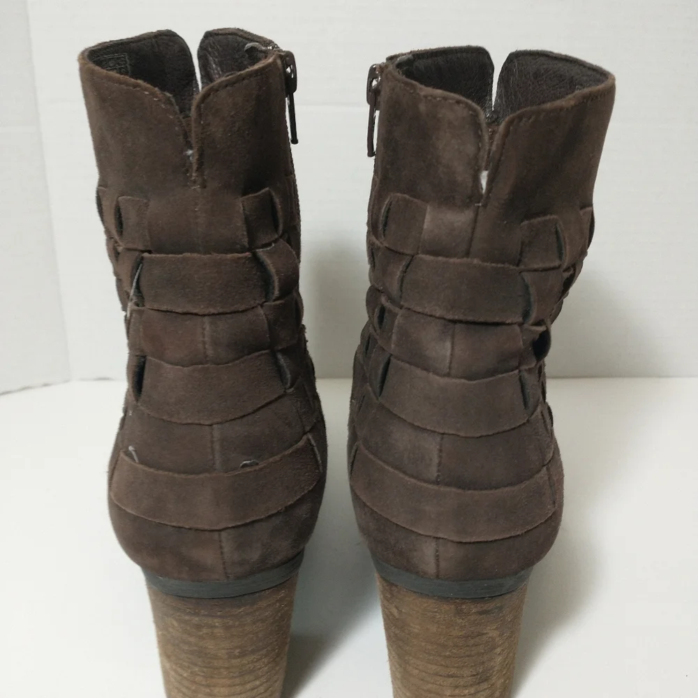 Joseph‎ Seibel Nubuck Brown Woven Leather Side Zip Ankle Boot, Women's Size 8.5